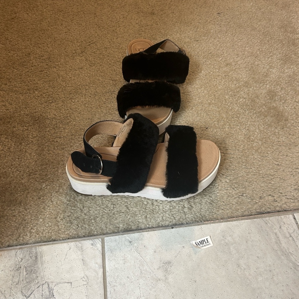 UGG Black Fuzzy Sandals